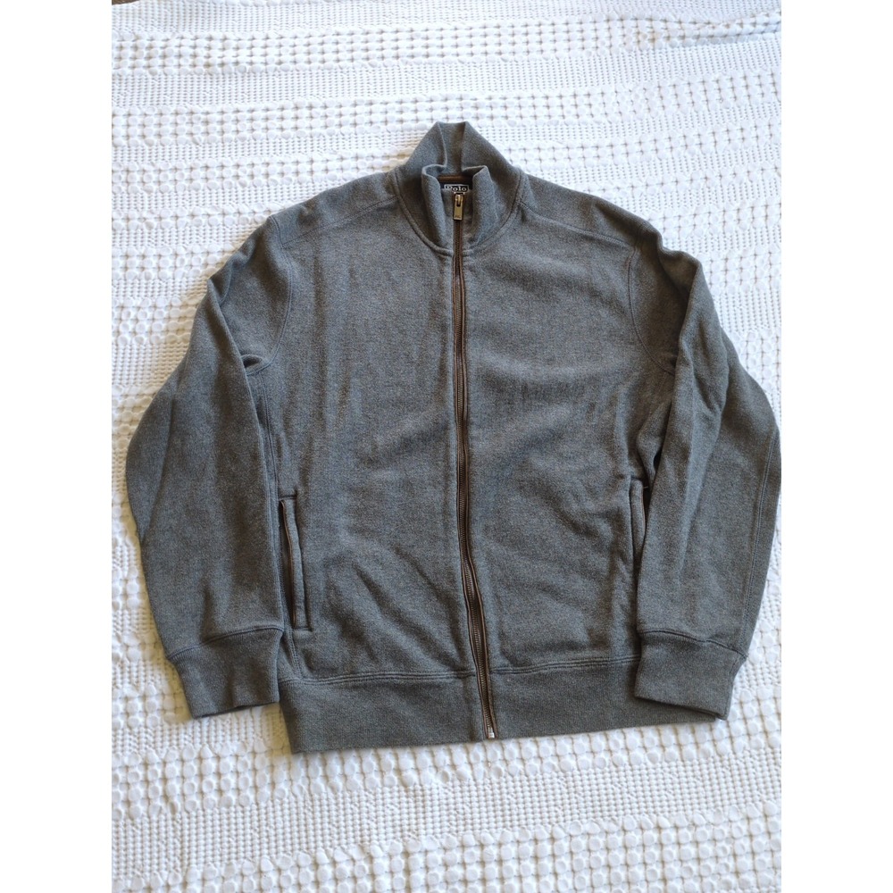 VTG Polo Ralph Lauren Full Zip Cotton Jacket Mock Neck Gray Size Large